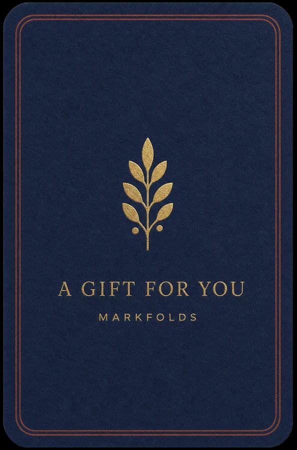 MARKFOLDS navy and gold gift card design
